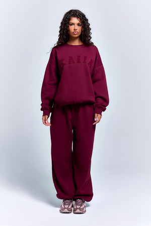 Kaiia Logo Cuffed Joggers Deep Burgundy