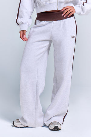 Kaiia Striped Foldover Wide Leg Joggers Light Grey Marl & Chocolate