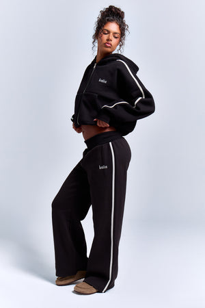 Kaiia Striped Foldover Wide Leg Joggers Black & White