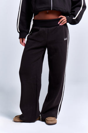Kaiia Striped Foldover Wide Leg Joggers Black & White
