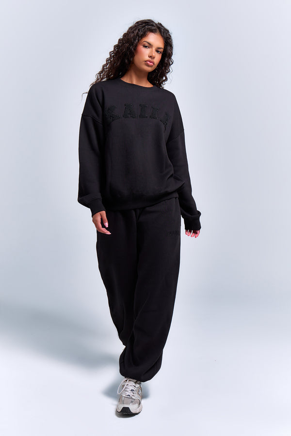 Kaiia Logo Cuffed Joggers Black