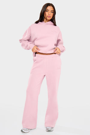 Kaiia Embossed Logo Wide Leg Joggers Baby Pink