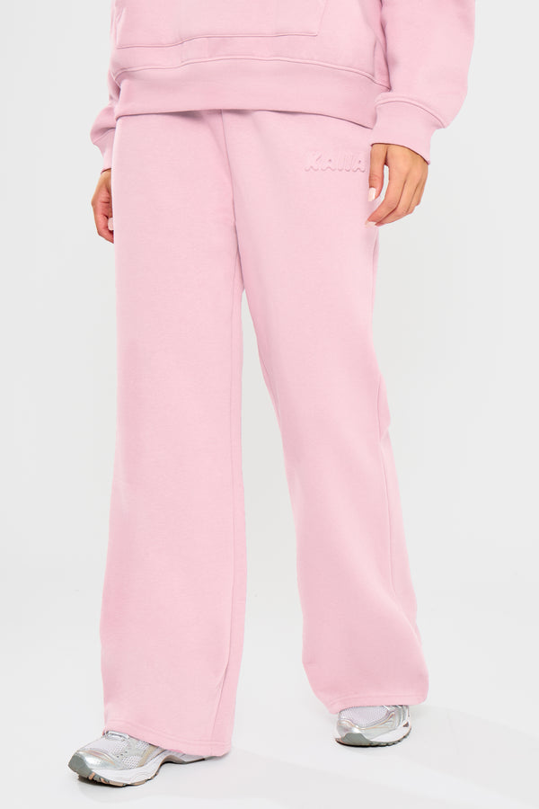Kaiia Embossed Logo Wide Leg Joggers Baby Pink