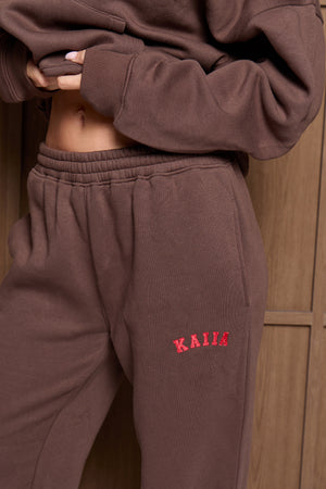 Kaiia Logo Wide Leg Joggers Brown & Red