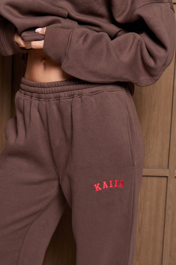 Kaiia Logo Wide Leg Joggers Brown & Red
