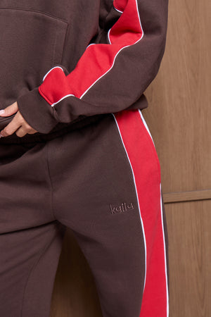 Kaiia Contrast Piping Side Stripe Wide Leg Joggers Brown & Red