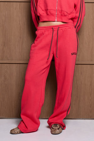 Kaiia Sport Side Stripe Wide Leg Joggers Red & Brown