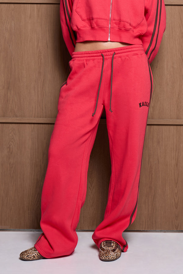 Kaiia Sport Side Stripe Wide Leg Joggers Red & Brown