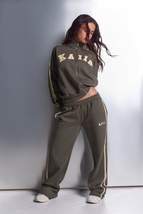 Kaiia Sport Stripe Wide Leg Joggers Smoke Olive & Lemon