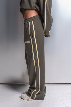 Kaiia Sport Stripe Wide Leg Joggers Smoke Olive & Lemon