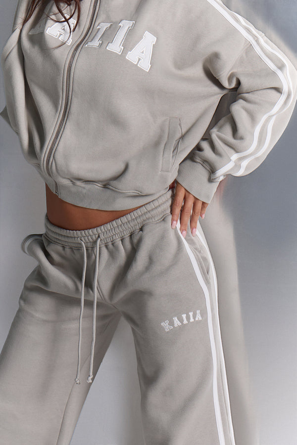 Kaiia Sport Stripe Wide Leg Joggers Soft Grey & White