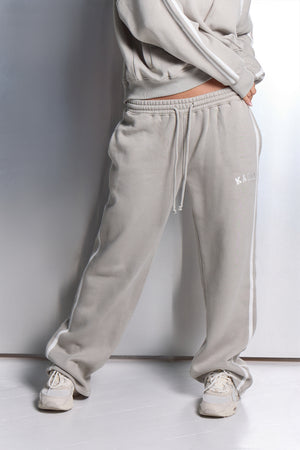 Kaiia Sport Stripe Wide Leg Joggers Soft Grey & White