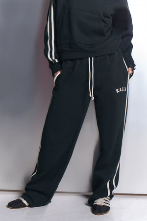 Kaiia Side Stripe Wide Leg Joggers Dark Pine & White
