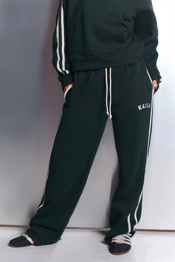 Kaiia Side Stripe Wide Leg Joggers Dark Pine & White