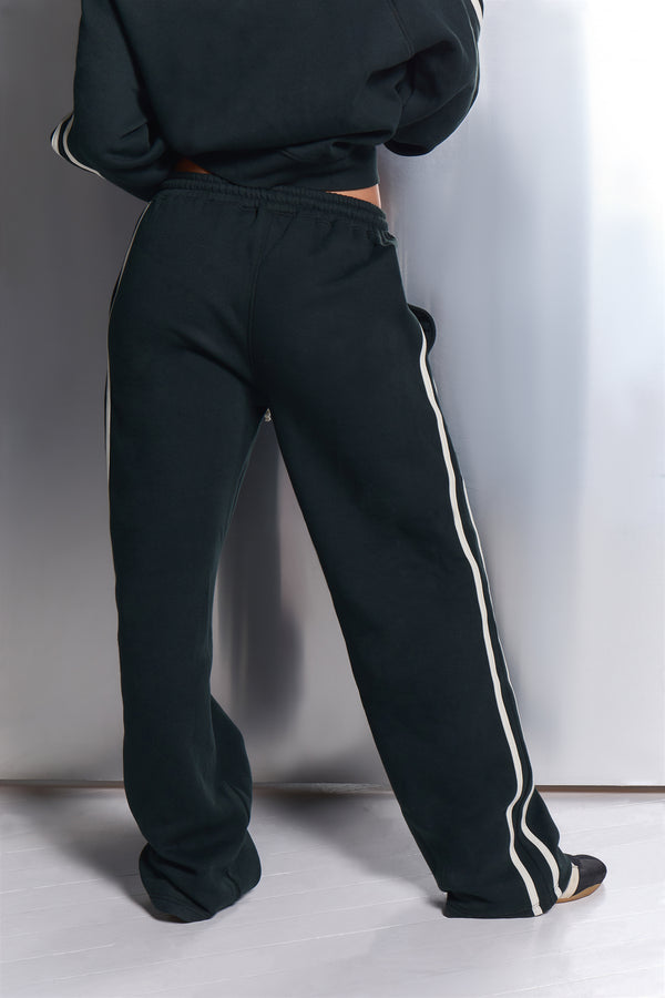 Kaiia Side Stripe Wide Leg Joggers Dark Pine & White