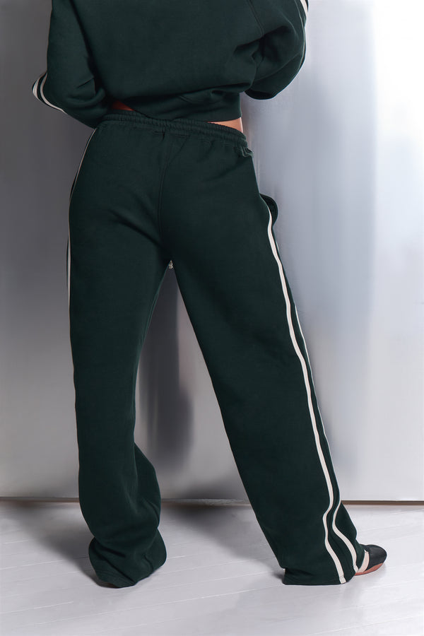 Kaiia Side Stripe Wide Leg Joggers Dark Pine & White