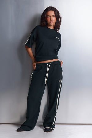 Kaiia Side Stripe Wide Leg Joggers Dark Pine & White