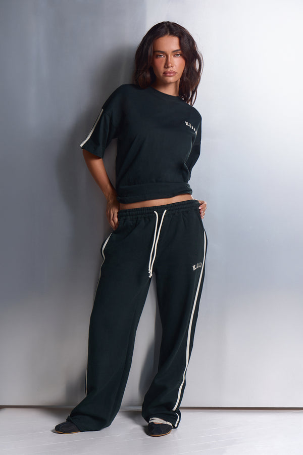 Kaiia Side Stripe Wide Leg Joggers Dark Pine & White