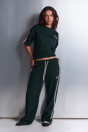 Kaiia Side Stripe Wide Leg Joggers Dark Pine & White