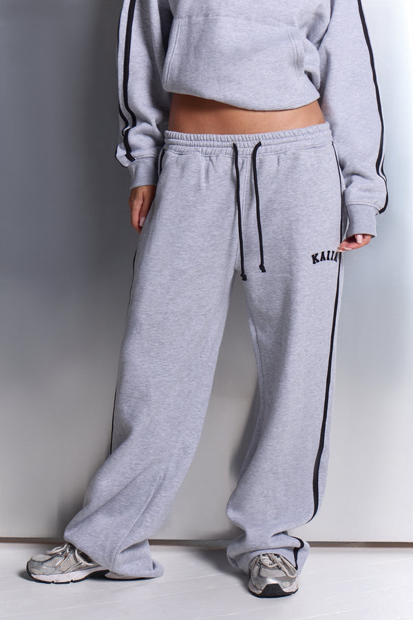 Kaiia Side Stripe Wide Leg Joggers Mid Grey Marl & Black