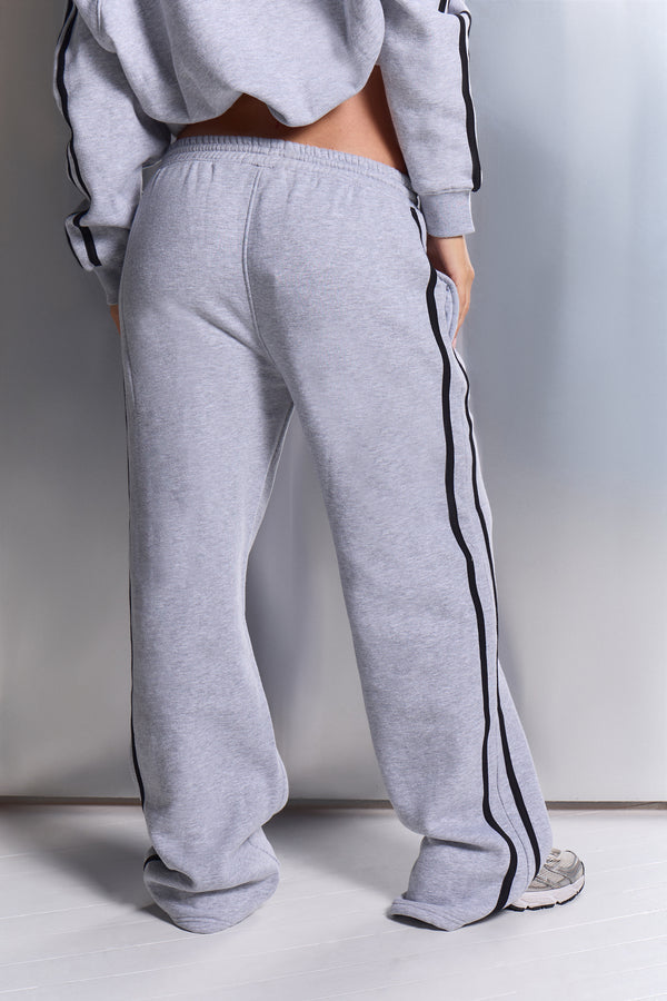 Kaiia Side Stripe Wide Leg Joggers Mid Grey Marl & Black