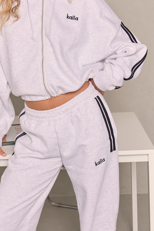 Kaiia Top Stripe Wide Leg Joggers Light Grey Marl & Black