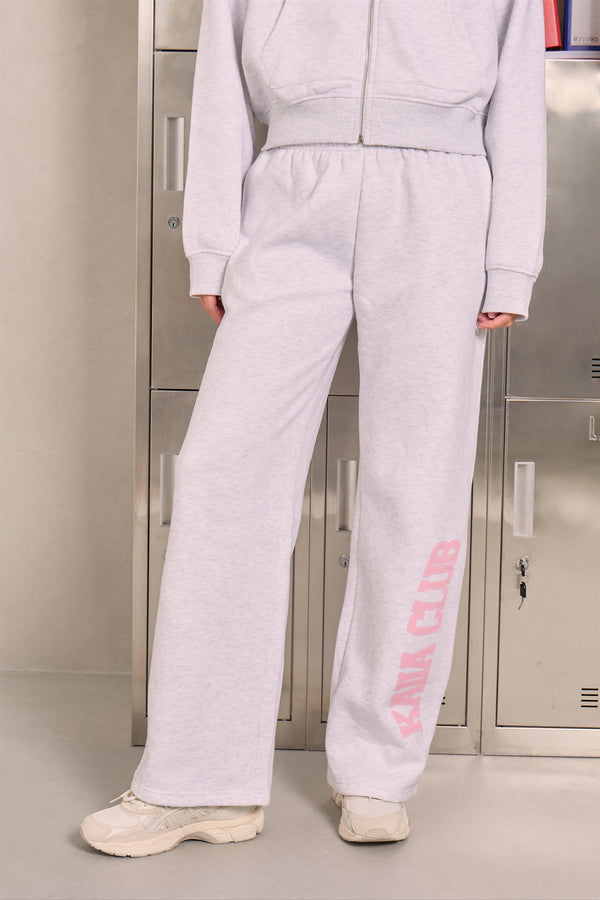 Kaiia Sports Club Wide Leg Joggers Light Grey Marl & Baby Pink
