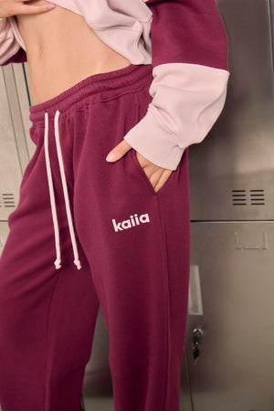 Kaiia Logo Wide Leg Joggers Burgundy