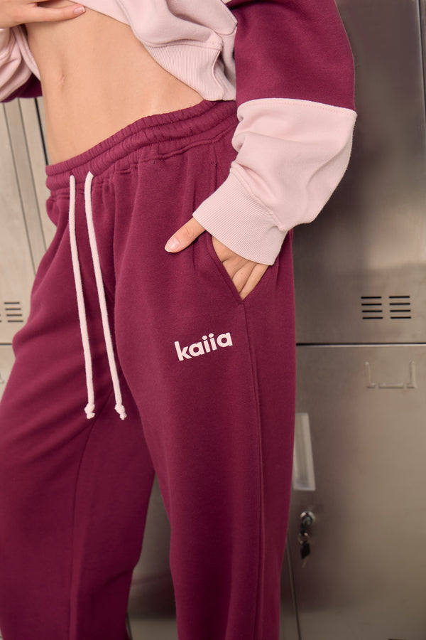 Kaiia Logo Wide Leg Joggers Burgundy