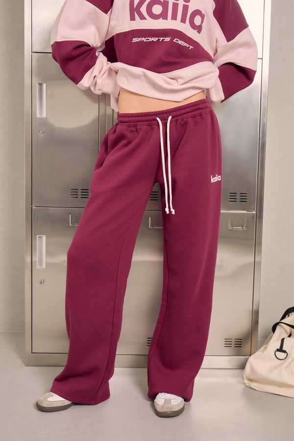 Kaiia Logo Wide Leg Joggers Burgundy