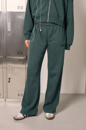 Kaiia Embossed Logo Wide Leg Joggers Forest Green