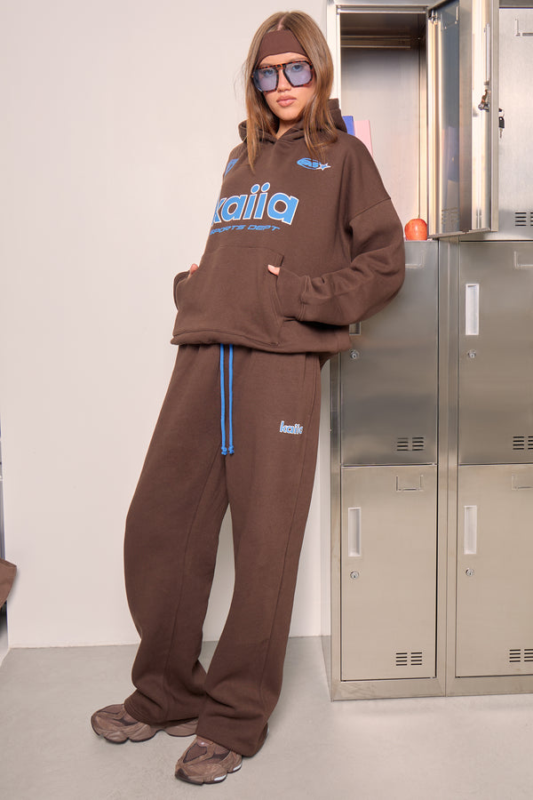 Kaiia Athletic Wide Leg Joggers Bitter Chocolate & Mid Cobalt