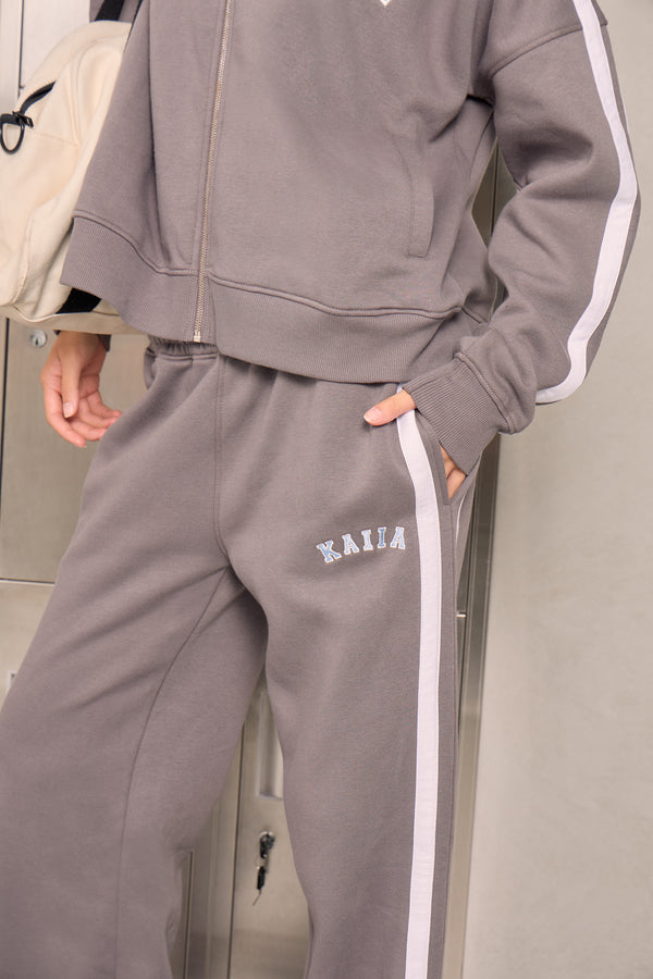 Kaiia Sport Stripe Wide Leg Joggers Deep Grey & Powder Grey
