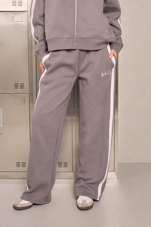 Kaiia Sport Stripe Wide Leg Joggers Deep Grey & Powder Grey
