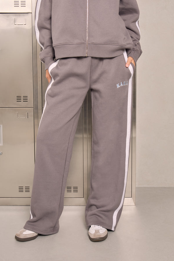 Kaiia Sport Stripe Wide Leg Joggers Deep Grey & Powder Grey