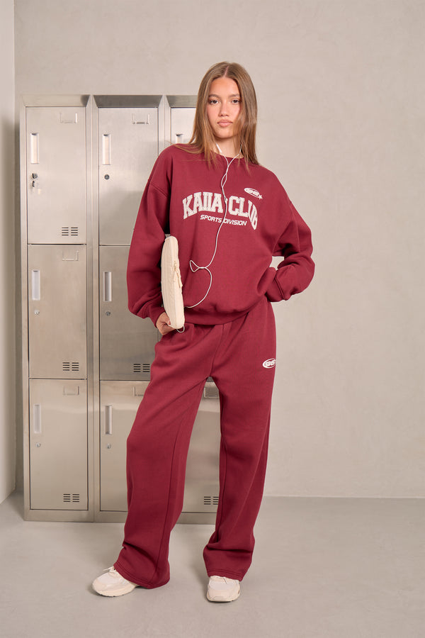 Kaiia Club Wide Leg Joggers Red Berry & Off White