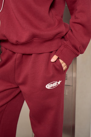 Kaiia Club Wide Leg Joggers Red Berry & Off White