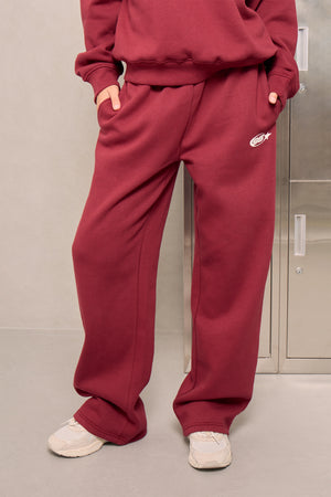 Kaiia Club Wide Leg Joggers Red Berry & Off White