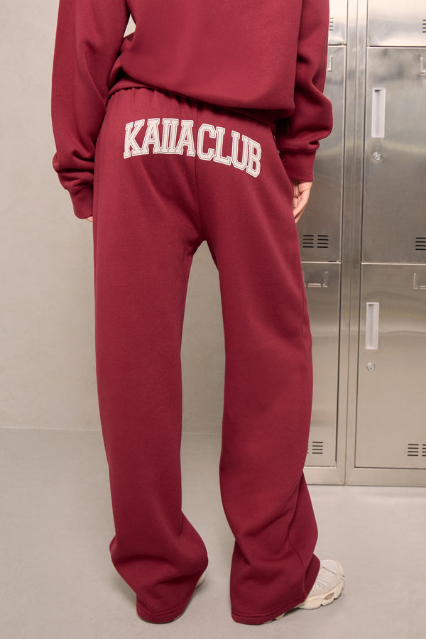 Kaiia Club Wide Leg Joggers Red Berry & Off White