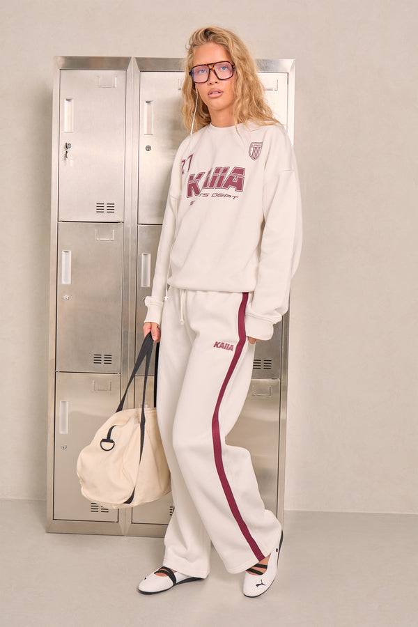 Kaiia Sport Stripe Wide Leg Joggers Off White & Red Berry