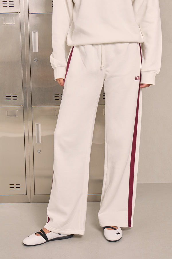 Kaiia Sport Stripe Wide Leg Joggers Off White & Red Berry