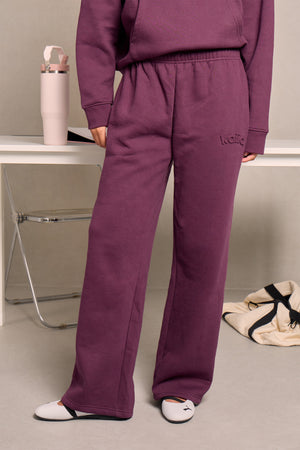 Kaiia Embossed Logo Wide Leg Joggers Deep Plum