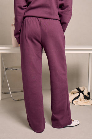Kaiia Embossed Logo Wide Leg Joggers Deep Plum