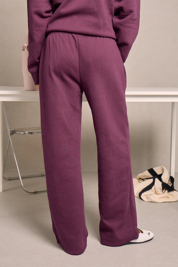 Kaiia Embossed Logo Wide Leg Joggers Deep Plum