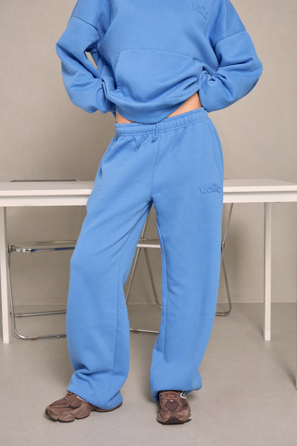 Kaiia Embossed Logo Wide Leg Joggers Mid Blue