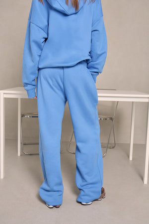 Kaiia Embossed Logo Wide Leg Joggers Mid Blue