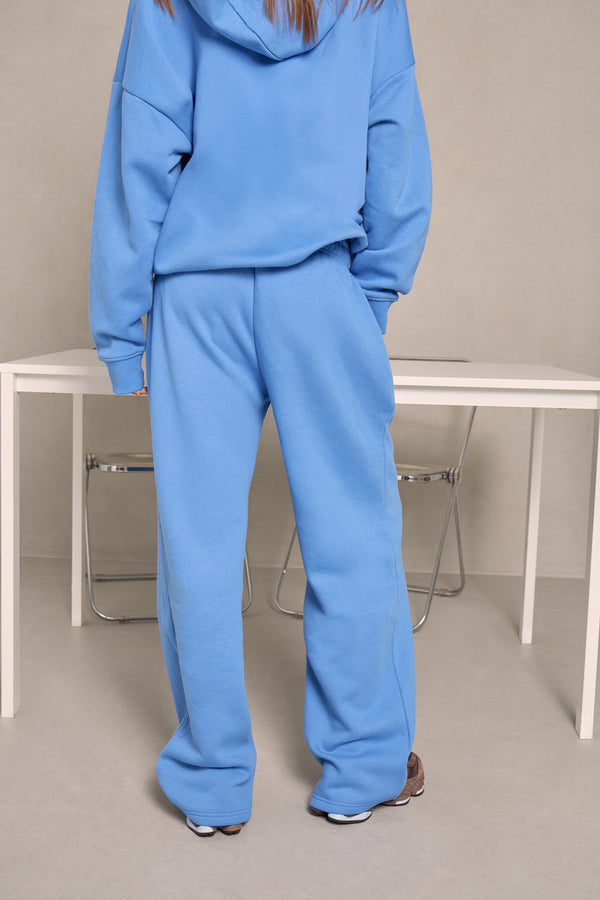 Kaiia Embossed Logo Wide Leg Joggers Mid Blue