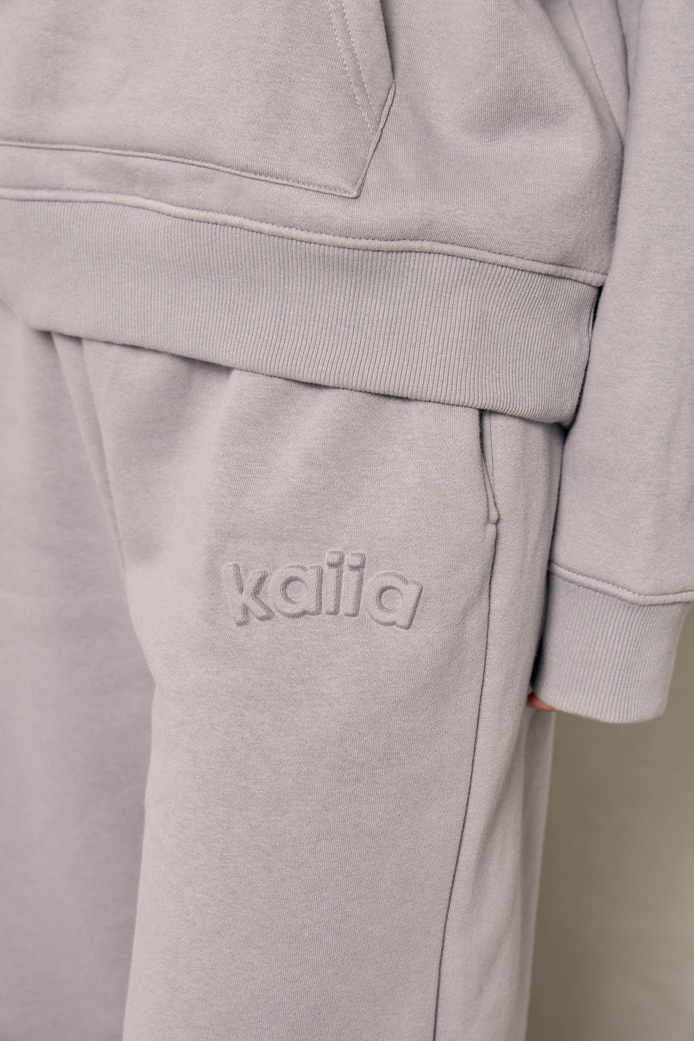 Kaiia Embossed Logo Wide Leg Joggers Deep Grey