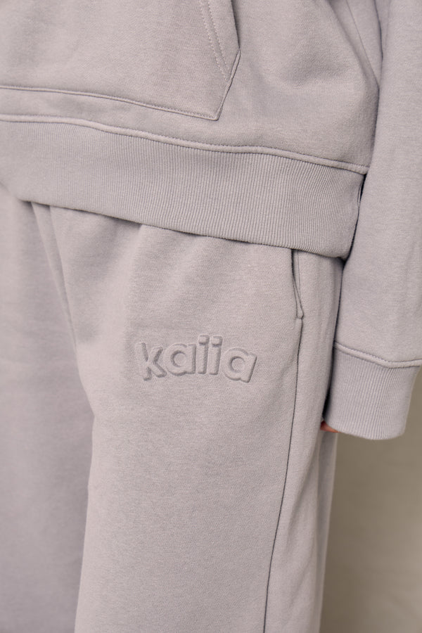 Kaiia Embossed Logo Wide Leg Joggers Deep Grey