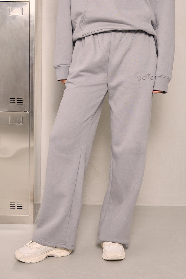 Kaiia Embossed Logo Wide Leg Joggers Deep Grey